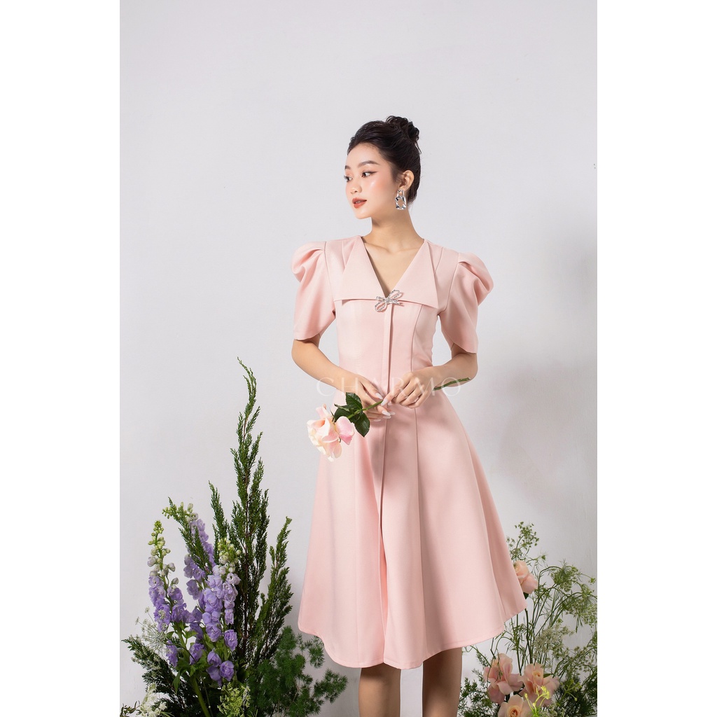 Đầm thiết kế CHARMO tay phồng cổ V form dáng xòe Sally Dress