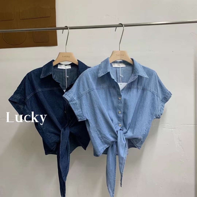 Áo sơ mi denim tay hến cột dây Hàn Quốc 80063