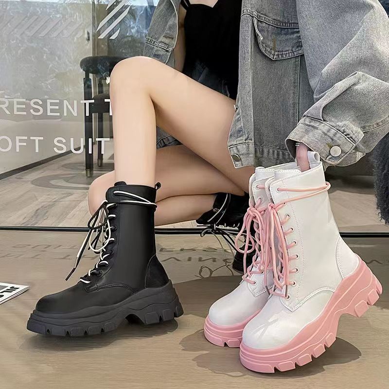 (Hàng Có Sẵn) boot nữ 💥Hot sale！bốt nữ cổ thấp Giày Bốt Martin Cổ Thấp Đế Dày Màu Hồng Phong Cách Anh Quốc Mới 2022 giày nữ giày da nữ cao cổ