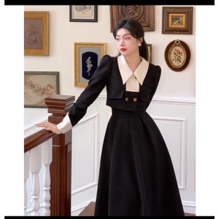 Sét váy áo cổ bèo trắng chất umi hàn, áo dáng ngắn, chân váy cạp cao sang chảnh_nhận hạ_dress