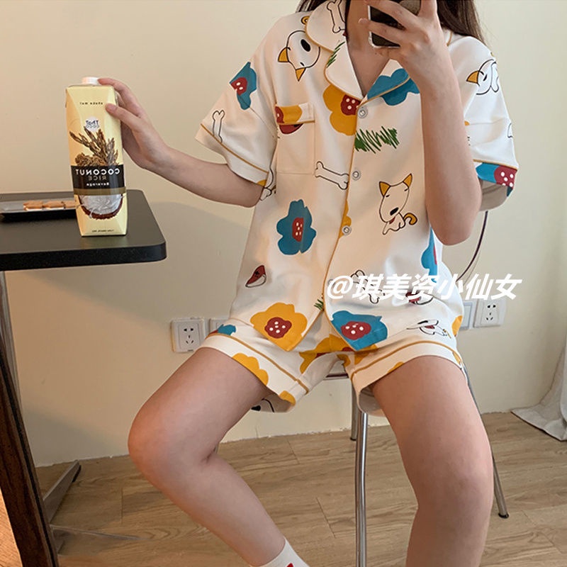 Bộ Đồ Ngủ Ngắn Tay Họa Tiết Ca Rô Phối Ren Xinh Xắn Theo Phong Cách Xuân Hè Hàn Quốc Dành Cho Nữ