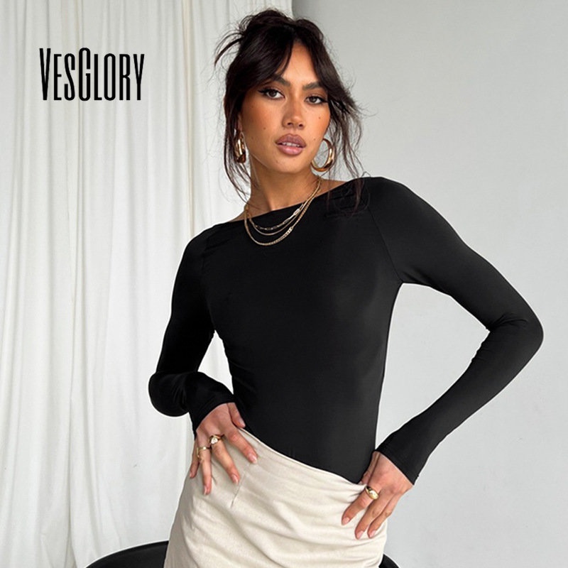 Áo Thun Tay Dài Cổ Tròn Màu Trơn Dáng Ôm Thời Trang Quyến Rũ Cho Nữ