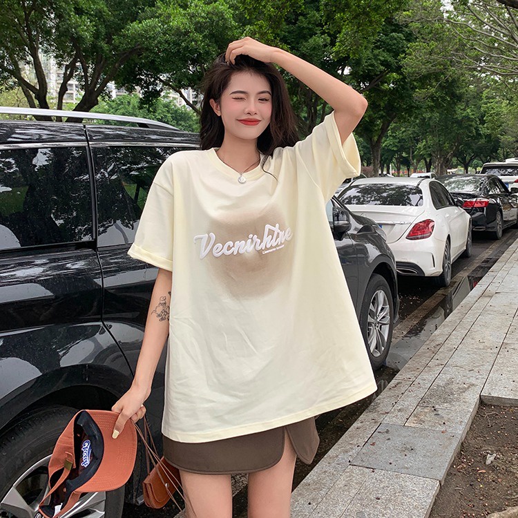 IELGY  Áo Thun Tay Ngắn In Họa Tiết Xốp Phong Cách Hàn Quốc Thời Trang Cho Nữ