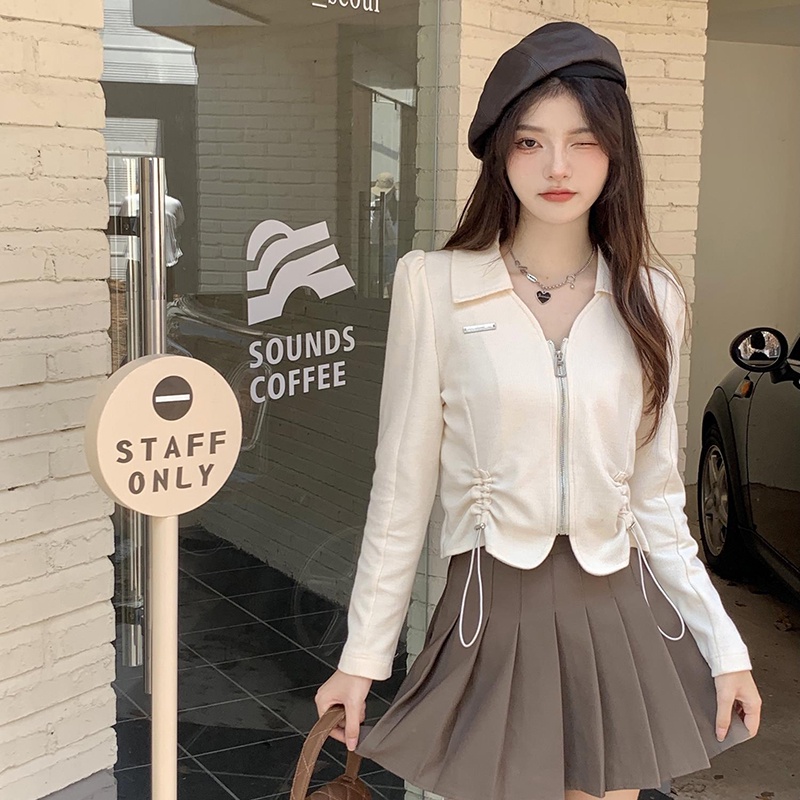 IELGYÁo Thun Lửng Tay Dài Cổ polo Phối Dây Rút Thời Trang Cho Nữ