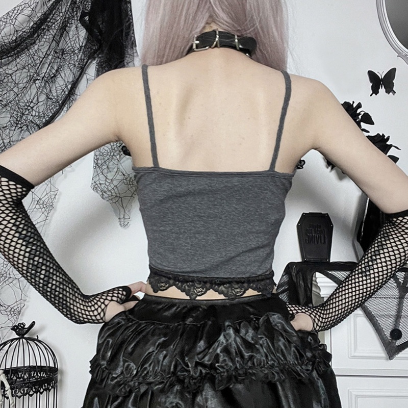 Áo Croptop Sát Nách In Họa Tiết Phối Ren Gợi Cảm Cho Nữ