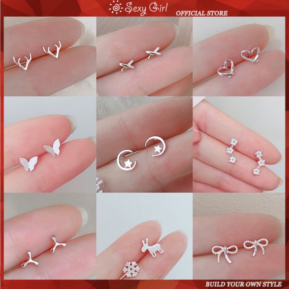 Khuyên Tai Bạc 925 Hình Mặt Trăng Ngôi Sao Phong Cách Hàn Quốc