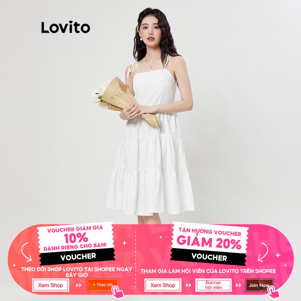 Váy Lovito Dây đai Spaghetti trơn giản dị Lớp Hem Nữ L33ED024