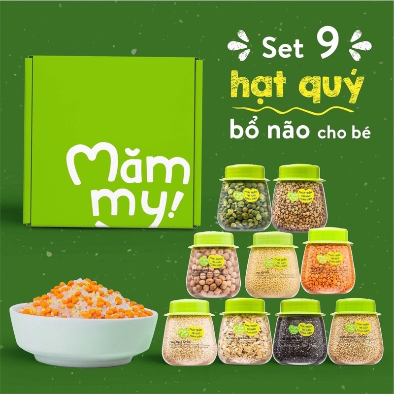 Set 9 Hạt hữu cơ ăn dặm bổ não cho bé từ 6 tháng Mămmy. Tặng kèm công thức chế biến