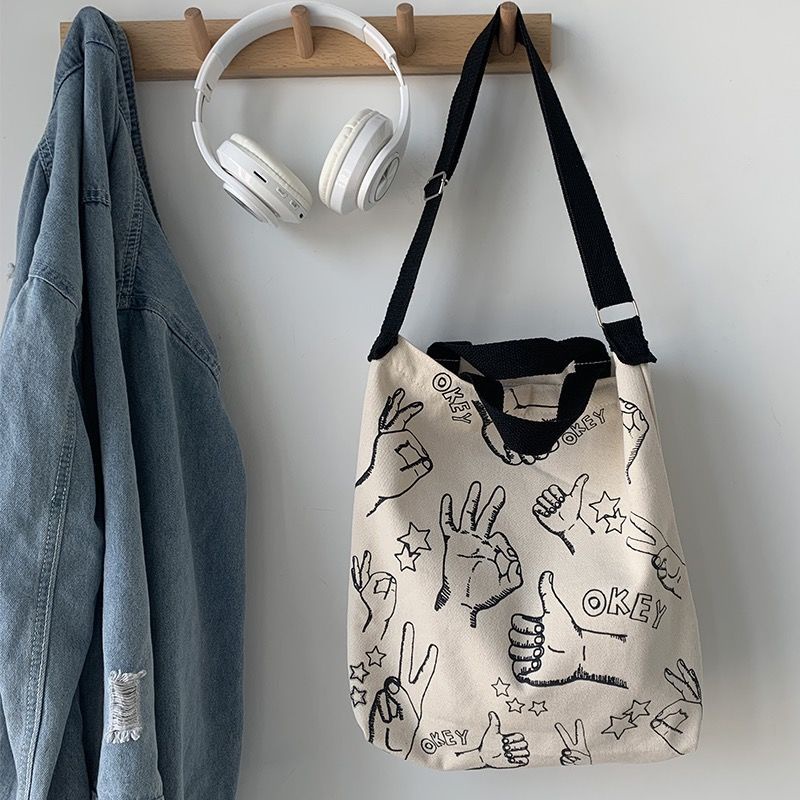 Túi Đeo Chéo Vải Canvas Phong Cách Hàn Quốc Dễ Thương Cho Nữ
