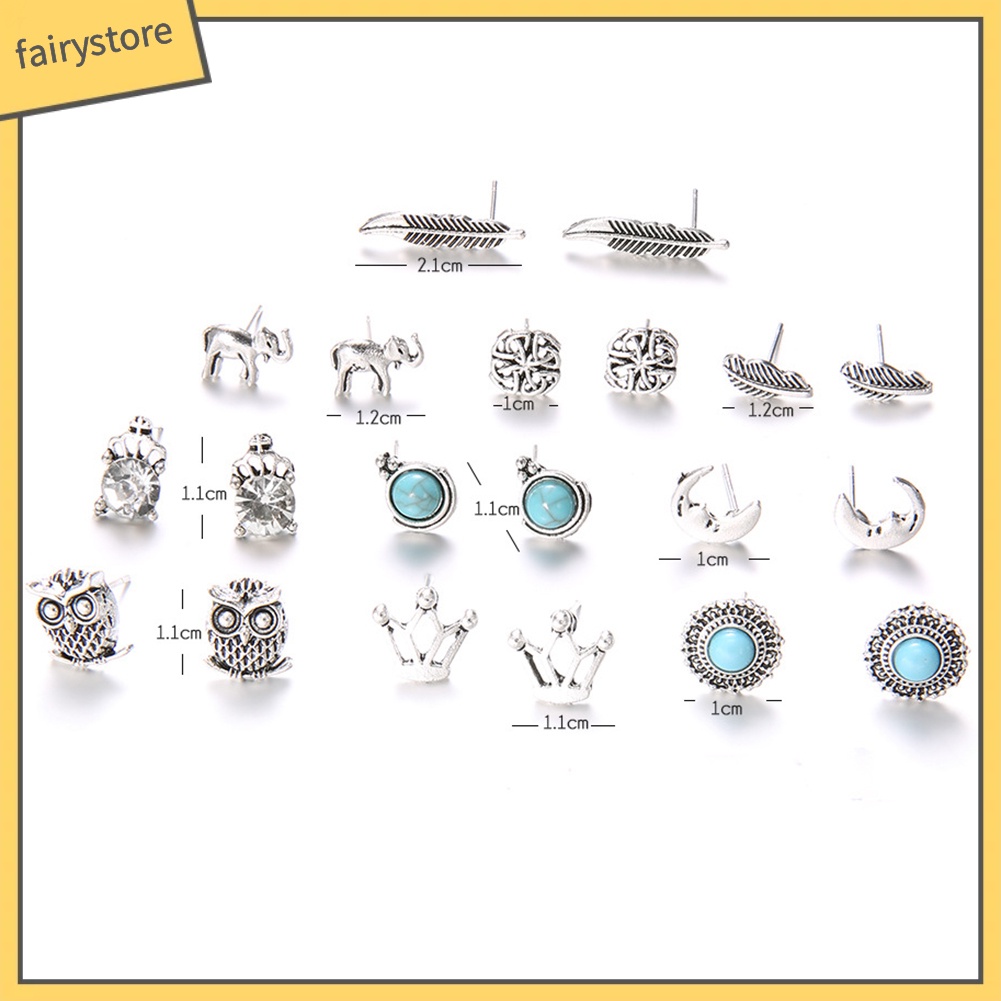 Set 10 Cặp Bông Tai Nữ Đính Đá Thời Trang