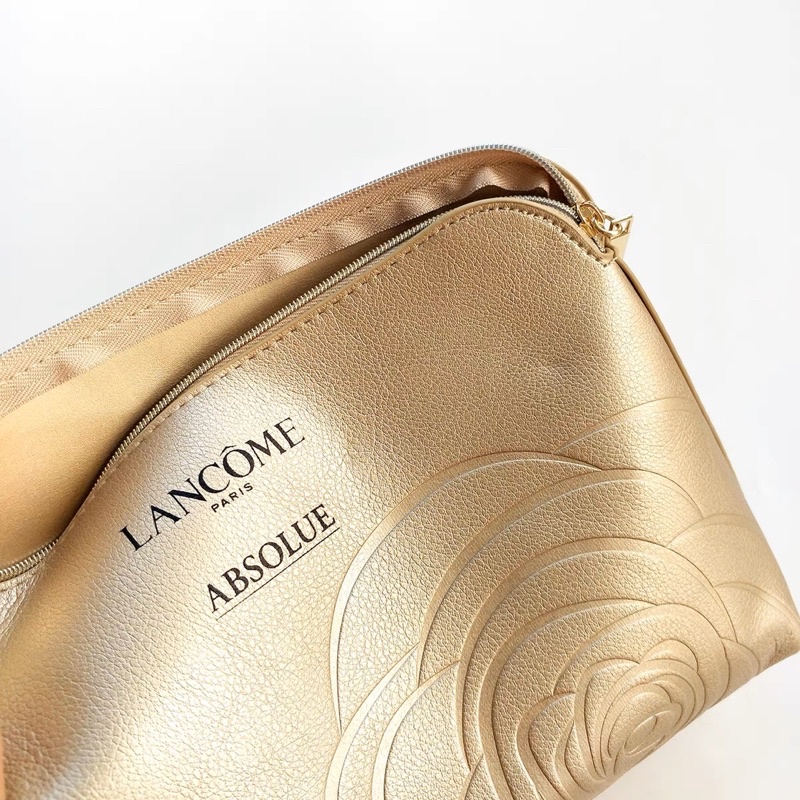 Túi ví gift hãng Lan.come vàng gold in dập logo, cỡ lớn đựng mỹ phẩm, đồ dùng