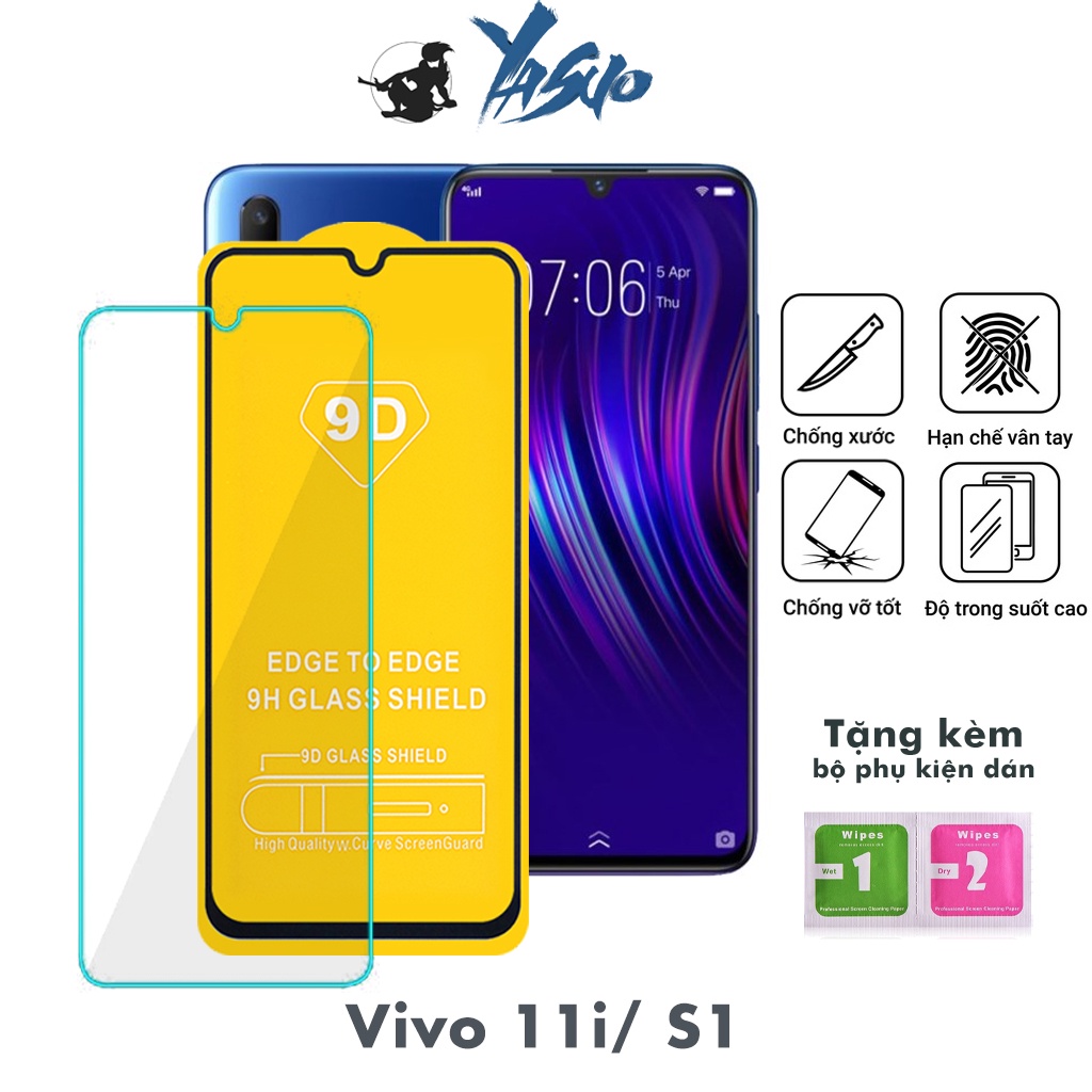 Kính Cường Lực Vivo V11i S1 Full Màn Trong Suốt 21H 9D Cảm Ứng Mượt Mà Tặng Kèm Khăn Lau [FM]