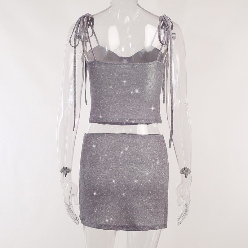 DUNEA Bộ Áo Dây Đính Kim Sa Lấp Lánh + Chân Váy Quyến Rũ Cho Nữ DUNEA