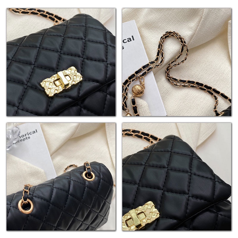 Túi đeo chéo vai CHIC JOY nhỏ nhắn họa tiết hình thoi có dây xích thời trang