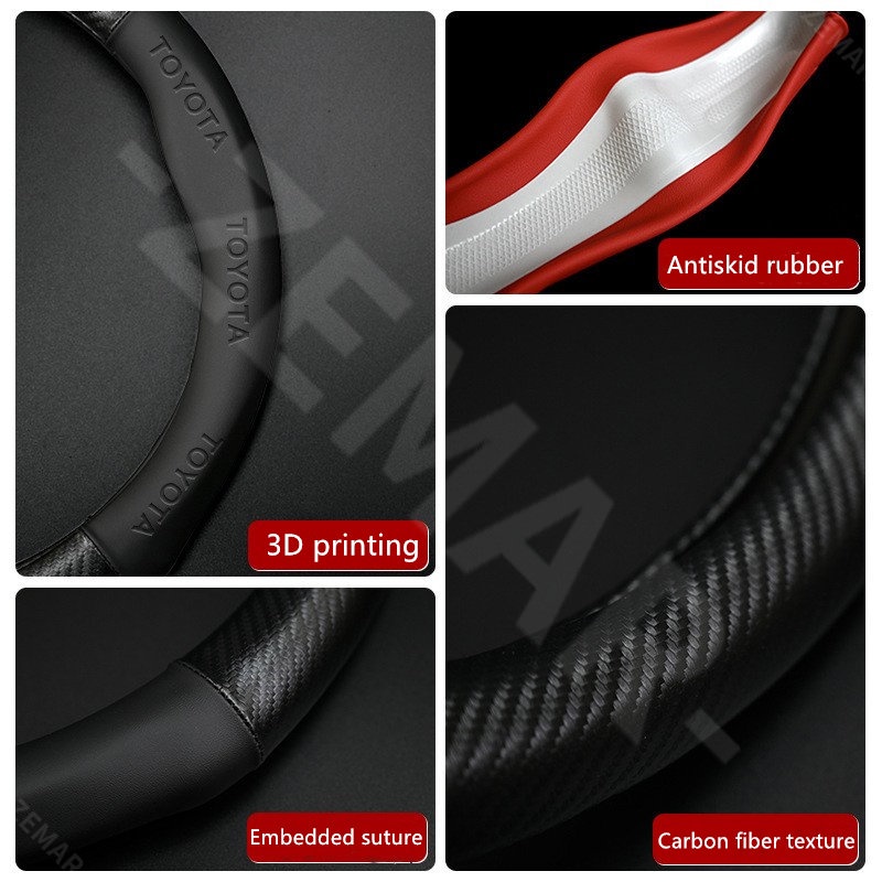 Vỏ Bọc Vô Lăng Xe Hơi Toyota 38CM Avanza Rush Kijiang Innova Calya Razie Yaris Wish Corolla Cross In Logo 3D Bằng Sợi Carbon