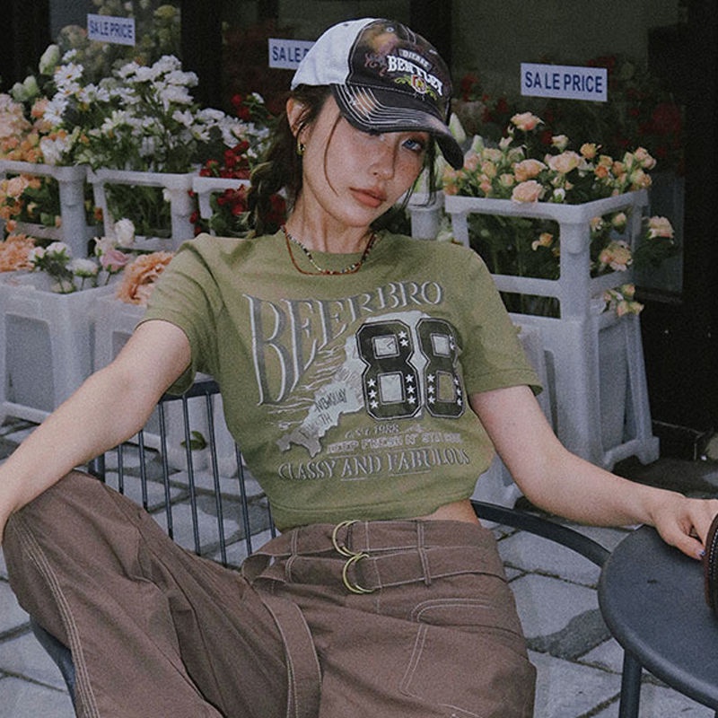 COZOK Áo Thun Ngắn Tay In Họa Tiết Rằn Ri Kiểu Vintage Cá Tính