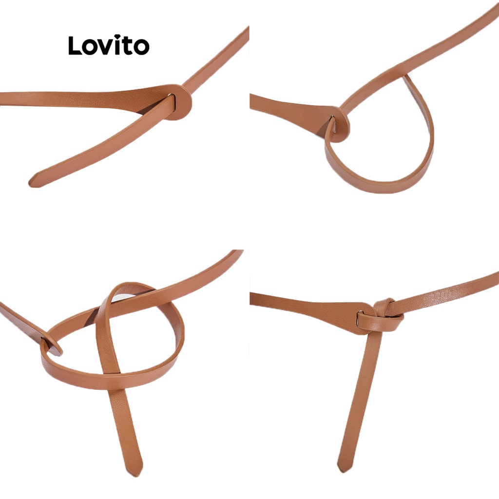 Dây thắt lưng LOVITO thắt nút cơ bản điều chỉnh được không xốp thường ngày cho nữ L46ED001 (nâu/ kaki nhạt/ đen)