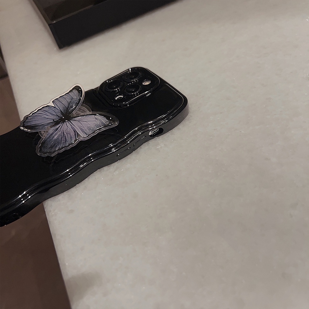Ốp Điện Thoại Silicon Viền Đen Họa Tiết Bươm Bướm Đơn Giản Kèm Giá Đỡ Cho Iphone 14 11 12 13 PRO MAX AT0060