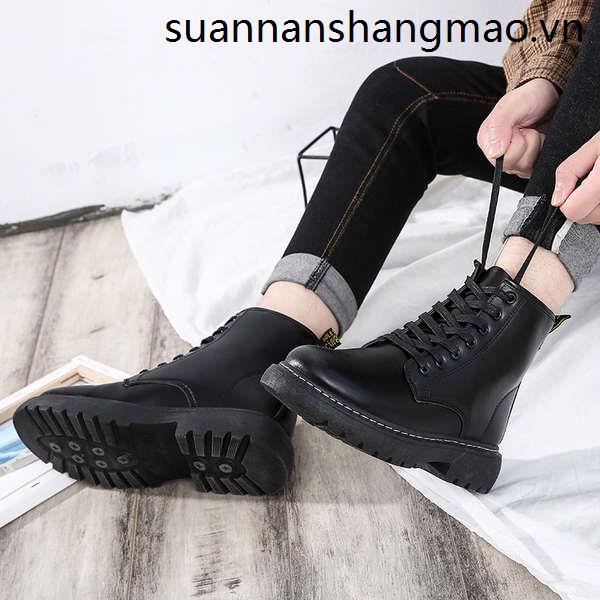 Giày Bốt Martin Màu Đen Cổ Cao Phong Cách Hàn Quốc Thời Trang Mùa Đông Cho Nam