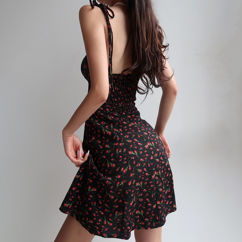 Đầm Hai Dây Dáng Chữ A In Họa Tiết Hoa Thời Trang Xinh Xắn Cho Nữ