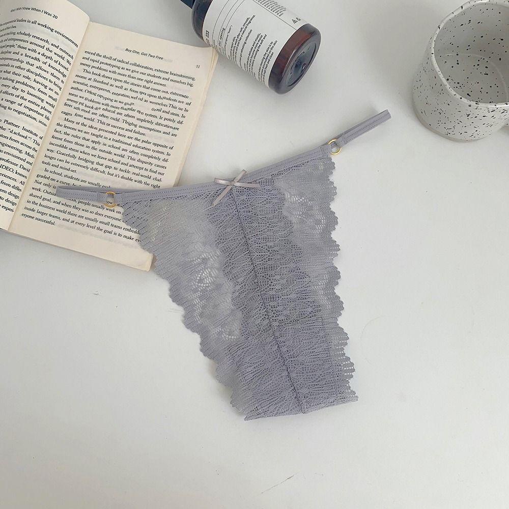 LOMBARD Quần Lót Cotton Lưng Thấp Phối Ren Đính Nơ Xinh Xắn Cho Nữ