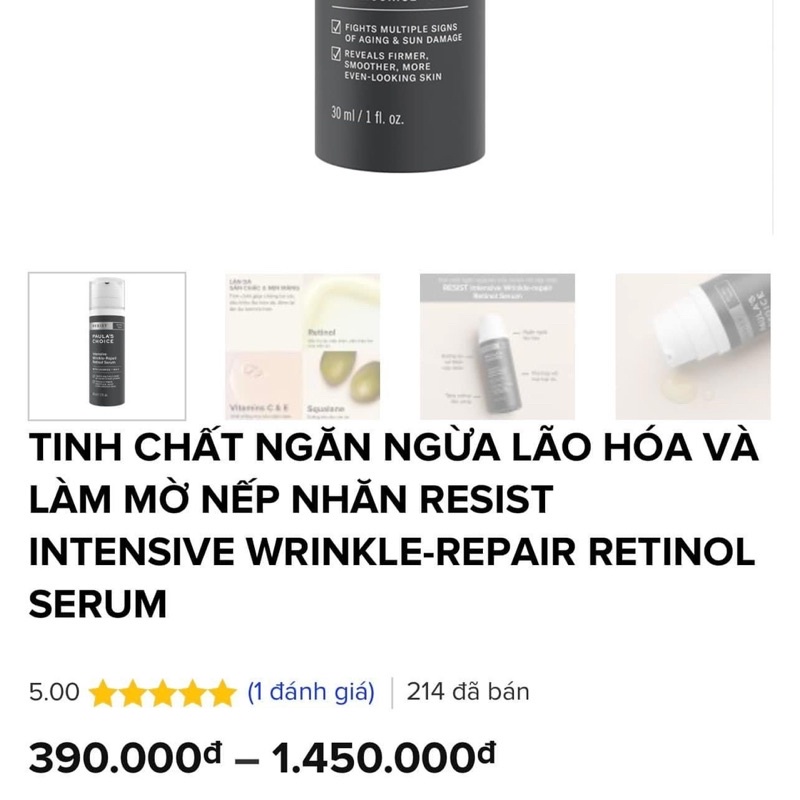 Tinh chất Retinol ngăn ngừa lão hoá da Paula's Choice Resist Intensive Wrinkle-Repair Retinol Serum