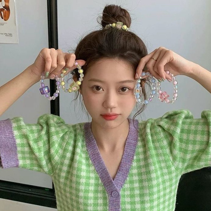 Dây Cột Tóc Đính Hạt Trong Suốt Hình Kẹo / Kem Thời Trang Cho Nữ