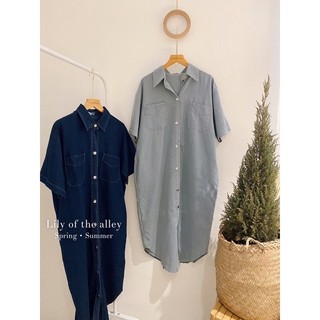 váy sơ mi denim cộc tay 2 túi