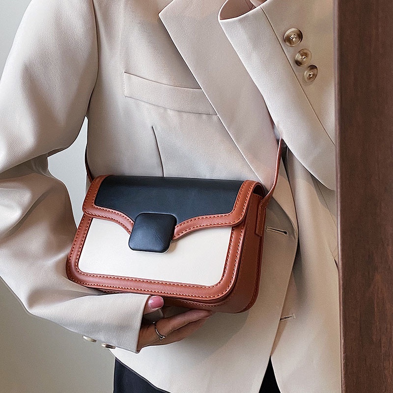 Có thể bán buôn Túi đeo vai nữ Màu sắc tương phản Thời trang Đa năng PU Soft Light nhỏ Ilikebag Hàng giao ngay