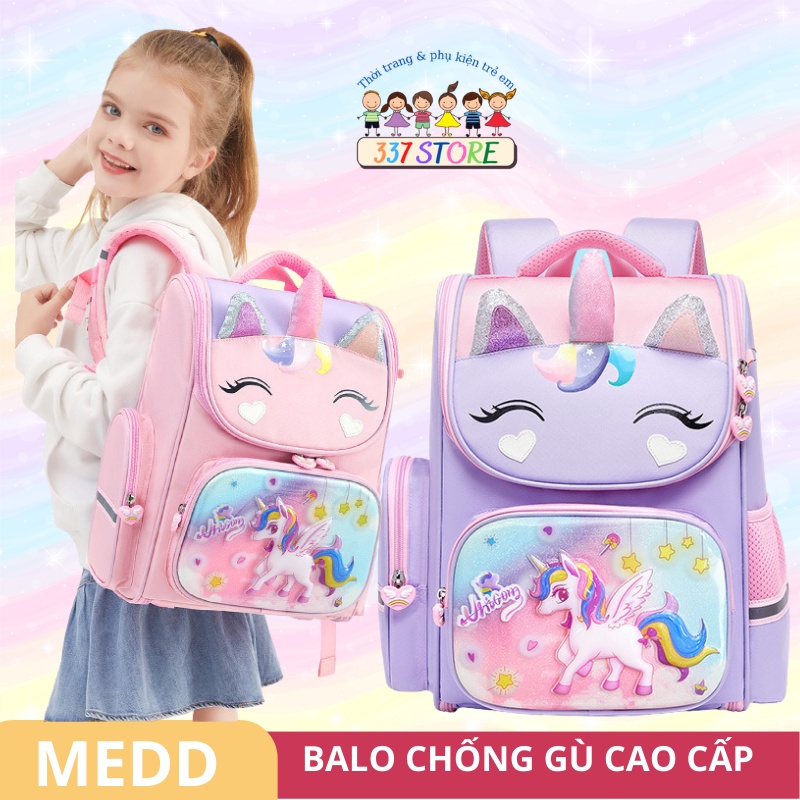 Balo chống gù, cặp sách cho bé đi học tiểu học cao cấp chống nước mẫu kỳ lân ngựa pony tiên cá 337 Store