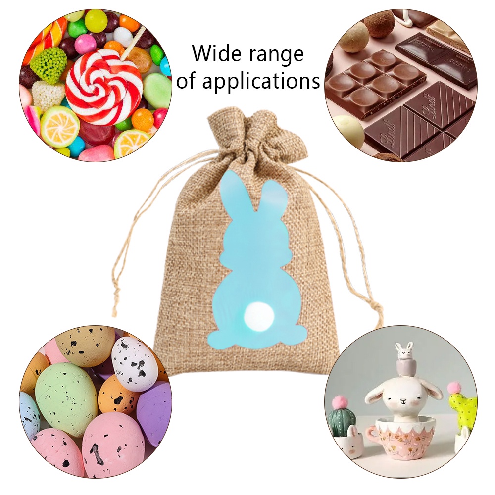 Set 6 Túi Dây Rút Vải Lanh Đựng Bánh Kẹo Trang Sức Hình Thỏ Dễ Thương