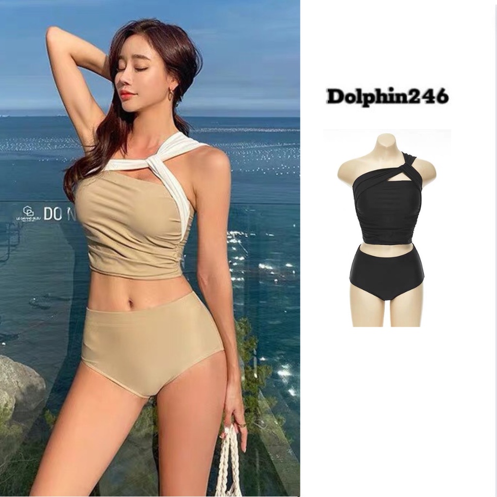 Bikini 2 mảnh hở lưng đồ bơi đi biển liền thân kín đáo sexy Hàn Quốc nâng ngực có gọng 2538 F-6