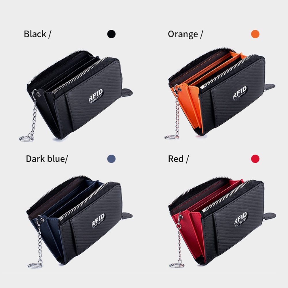 Ví Đựng Tiền Xu / Thẻ RFID Bằng Sợi carbon Có Khóa Kéo Cho Nam Giới