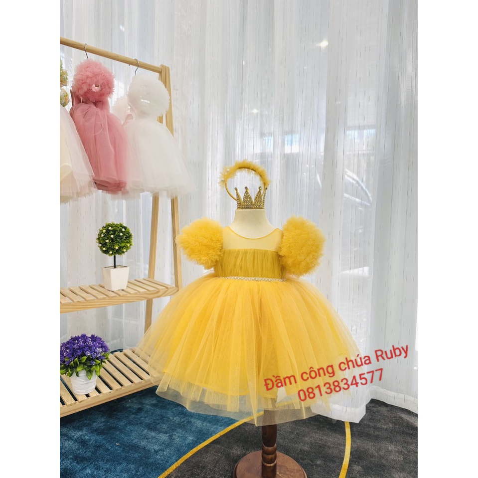 Đầm ren phồng tay xù cao cấp