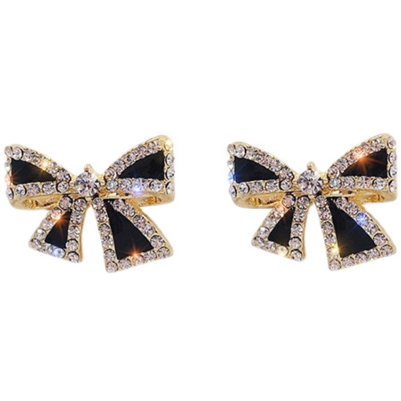 Khuyên Tai Nơ Đen Nhỏ Đính Đá Lấp Lánh