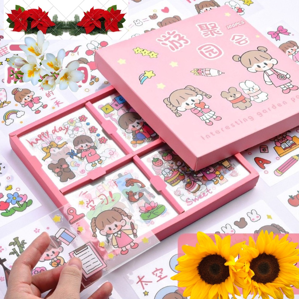 Set 25 tấm sticker cute dán trang trí tập vở, bình nước, họa tiết hoạt hình trong suốt - Vpp Giá sỉ