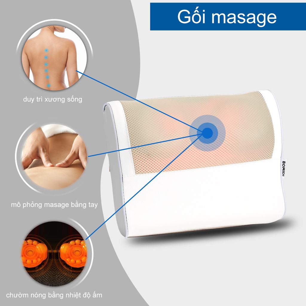 【 Hàng Sẵn】Gối Massage Hồng Ngoại Bomidi MP1- 20 Bi Trị Liệu , Mát Xa Cổ, Lưng, Vai Gáy , 3 chế độ | BigBuy360 - bigbuy360.vn
