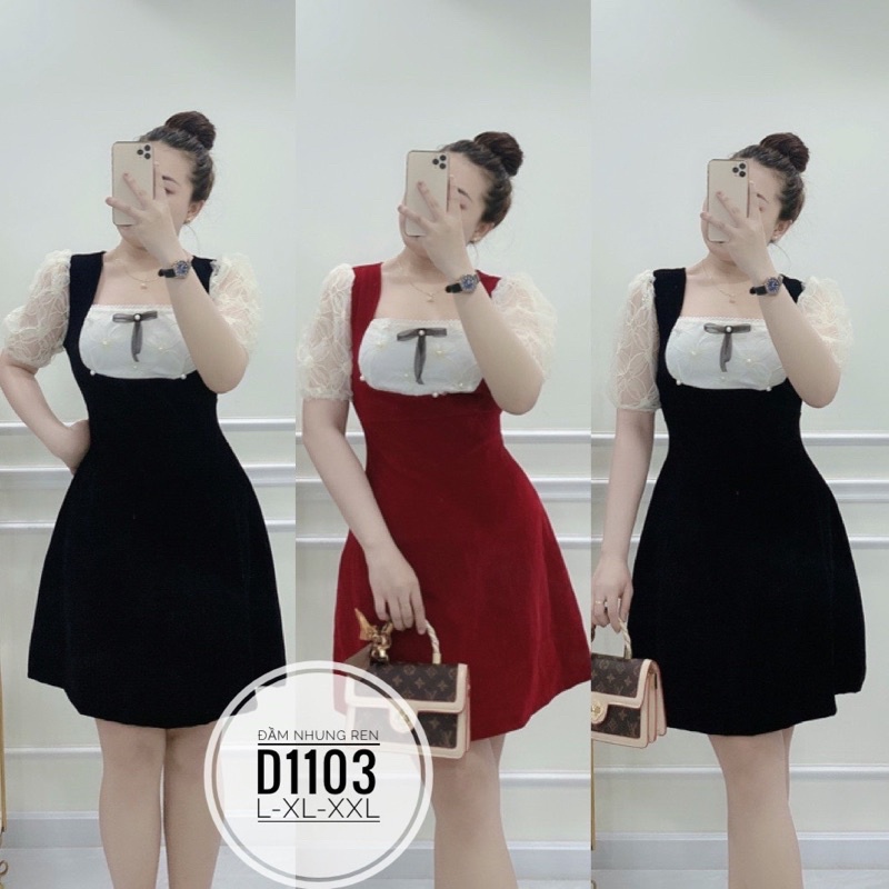 BIGSIZE Đầm nhung phối ren D1103