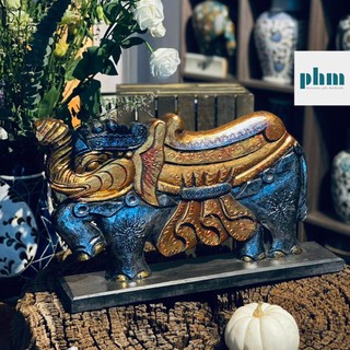 Tranh gỗ voi thành lễ sơn son thếp vàng có chân đế 50cm