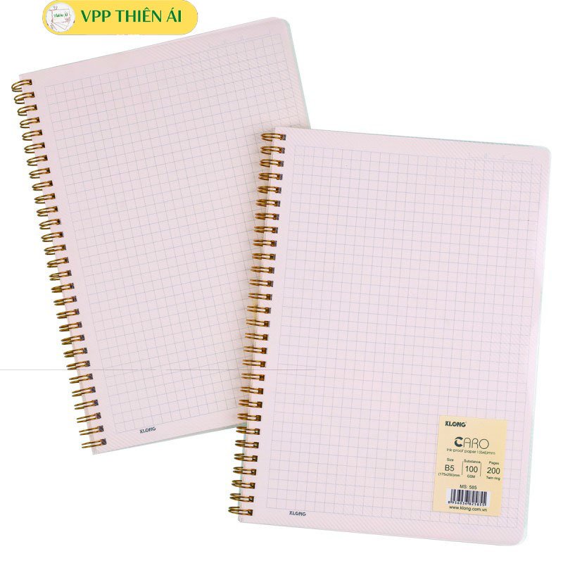 KLONG - Vở lò xo kép Caro (6x6)mm B5 bìa trong - 120/200 trang