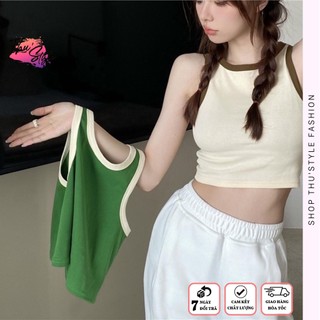 Áo croptop ba lỗ phối viền basic trơn nữ thun gân kiểu ôm body thu'style