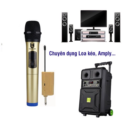 Bộ micro Không dây Karaoke W001 plus+ cao cấp, hút âm, chống hú  - Chuyên dùng cho amply, loa kéo, loa blueto
