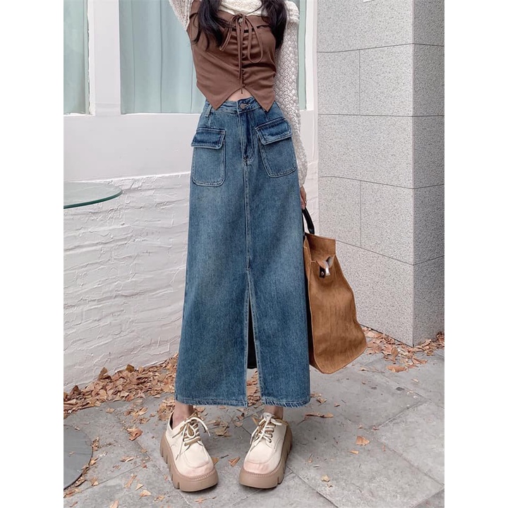 Chân váy jeans túi nắp 6851
