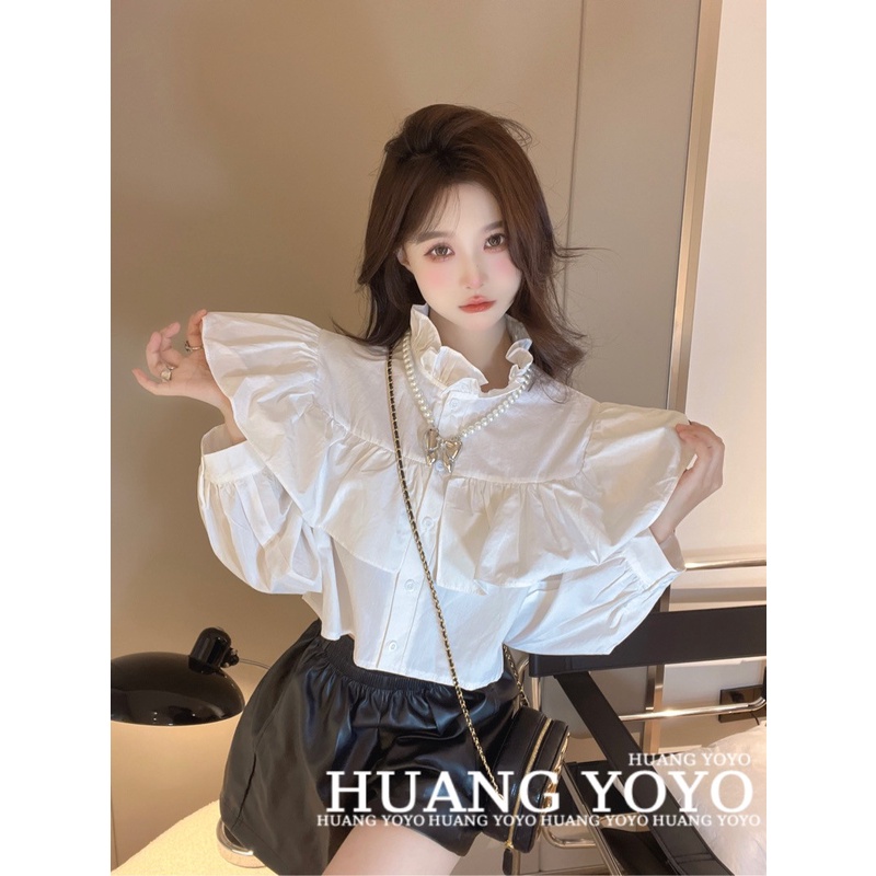 Áo Sơ Mi Tay Dài Rộng Cổ Thắt Dây Eo Cao Phong Cách Mới Dành Cho Nữ