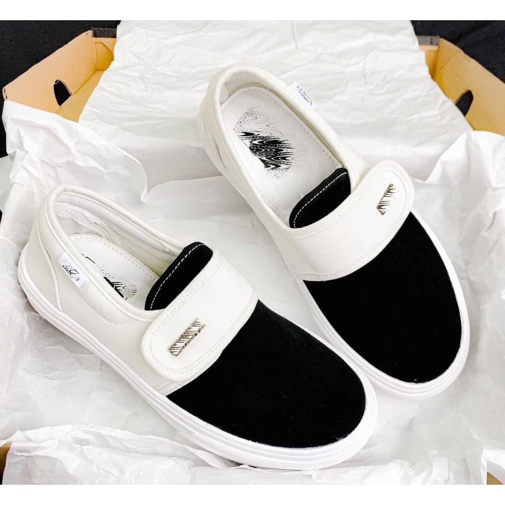 Giày thể thao vanz, van caro dây, giày vans dán caro  lười đen trắng nam nữ