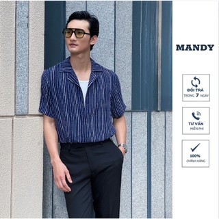Áo sơ mi tay ngắn CUBAN SHIRT vải thoáng mát, chống nhăn | Sơ mi họa tiết Blue stripes