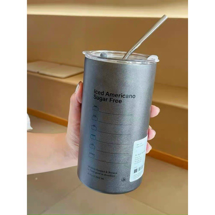 Ly giữ nhiệt iced americano inox 304 cao cấp không gỉ, cốc uống nước giữ nhiệt có ống hút tiện lợi đẹp