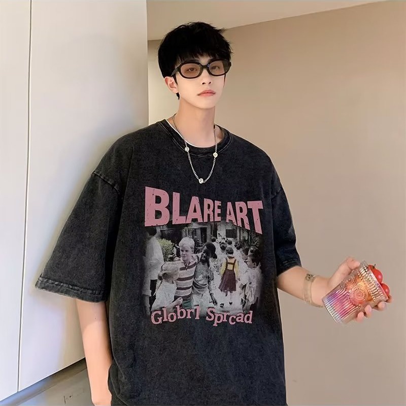 Áo Thun Tay Ngắn Cổ Tròn Dáng Rộng Thời Trang Mùa Hè 2023 Cho Nam