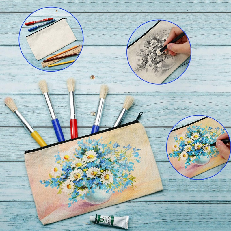 Túi Đựng Bút / Mỹ Phẩm Bằng Vải Canvas Có Khóa Kéo Tiện Dụng DIY