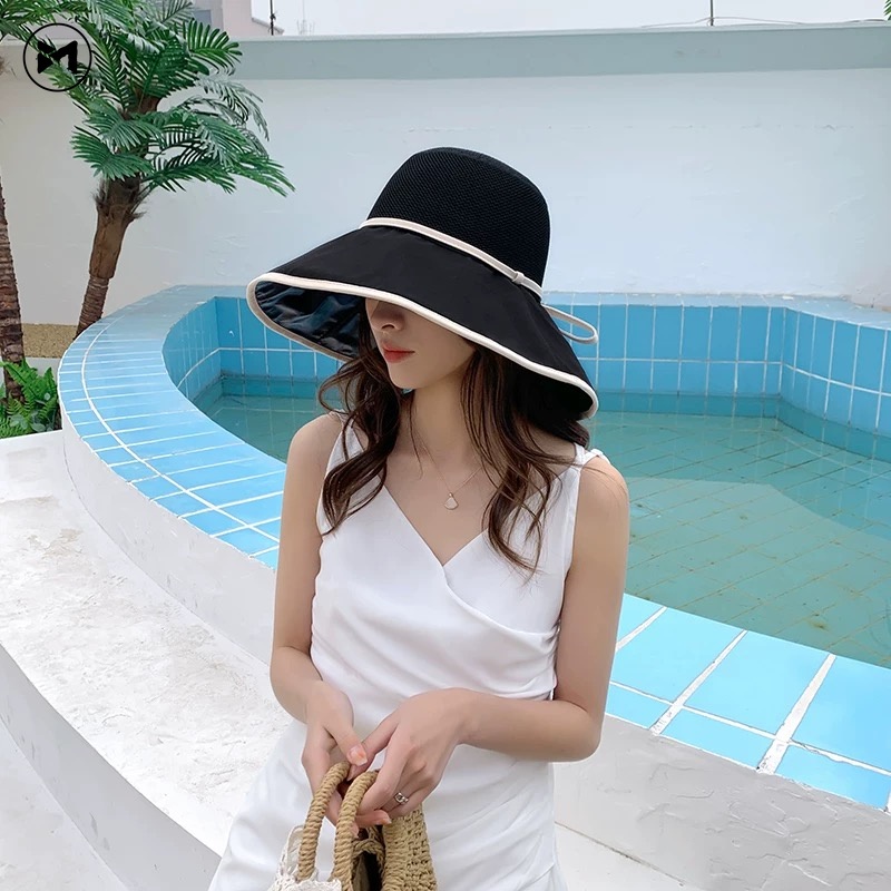 Mũ Tai Bèo Vành Rộng Chống Tia Uv Gấp Gọn Màu Đen